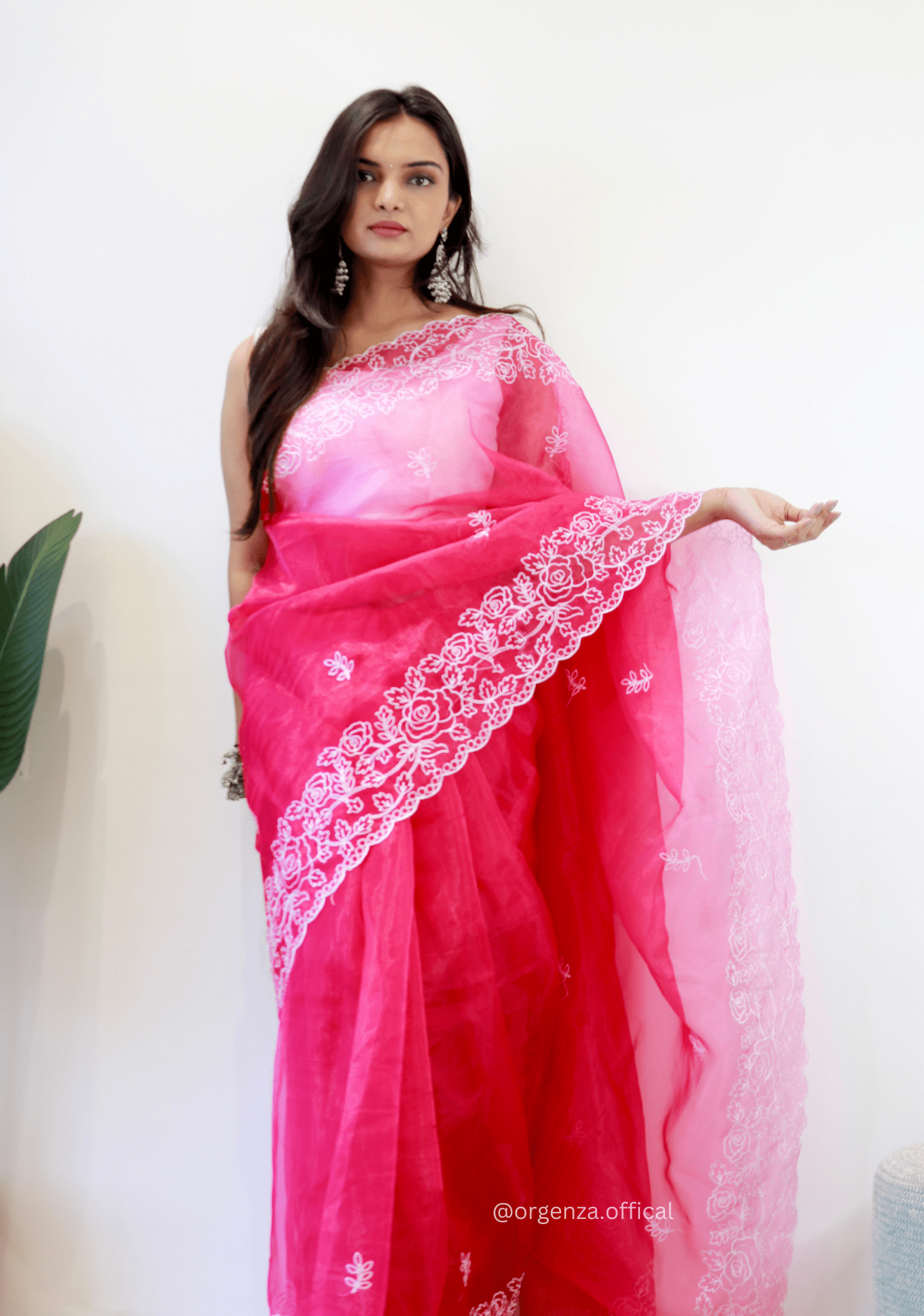 Pink Colour Embroidery Thread Work Saree - Orgenza Store