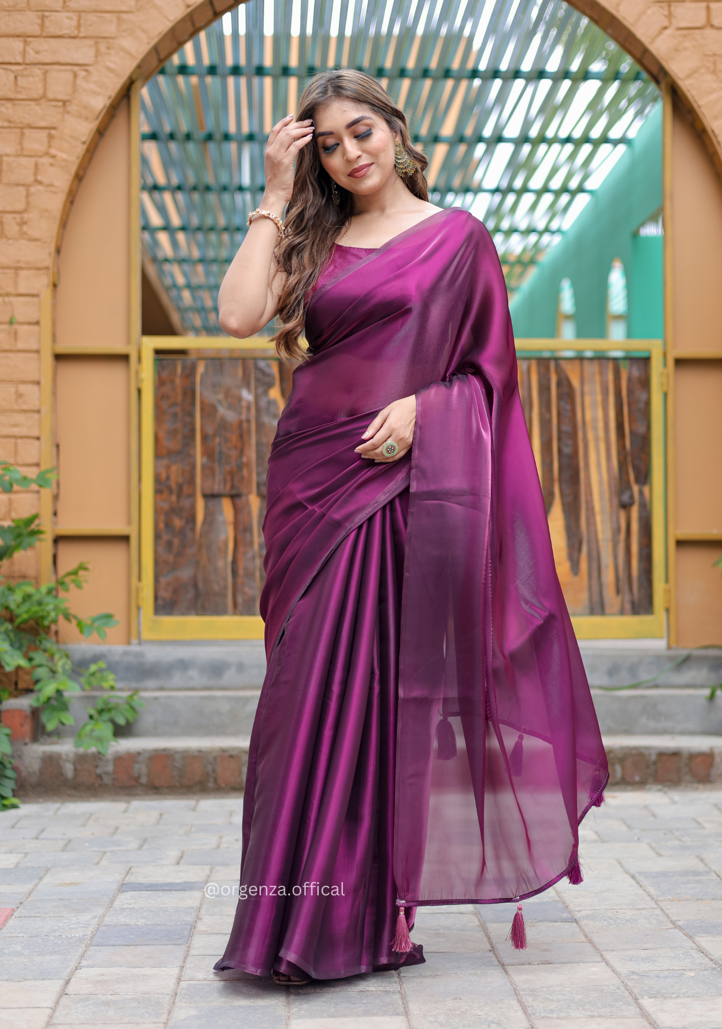 Plain Wine Colour Jimmy Choo Saree - Orgenza Store