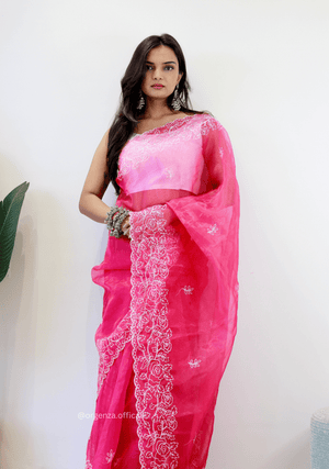Pink Colour Embroidery Thread Work Saree - Orgenza Store - digisoch
