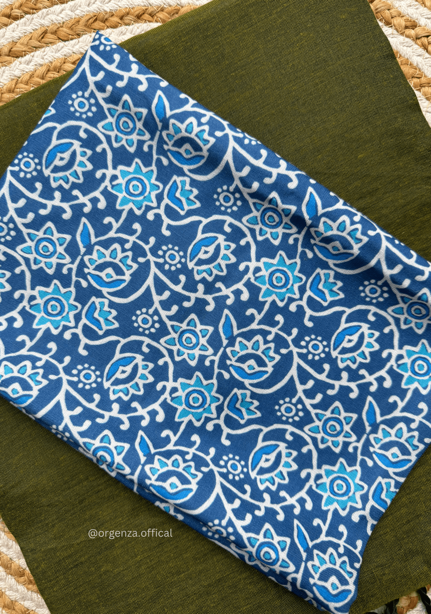 Dark Mehendi Colour Cotton Saree With Blue Print Blouse - Orgenza Store - digisoch