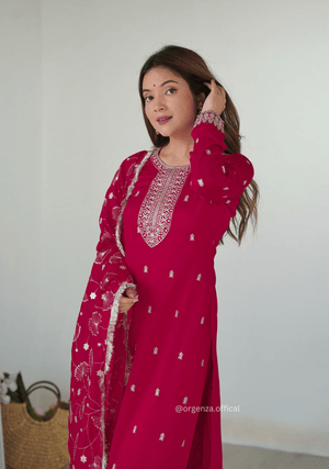 Rangoli Fabric Straight Fit Kurta With Dupatta Set - Orgenza Store