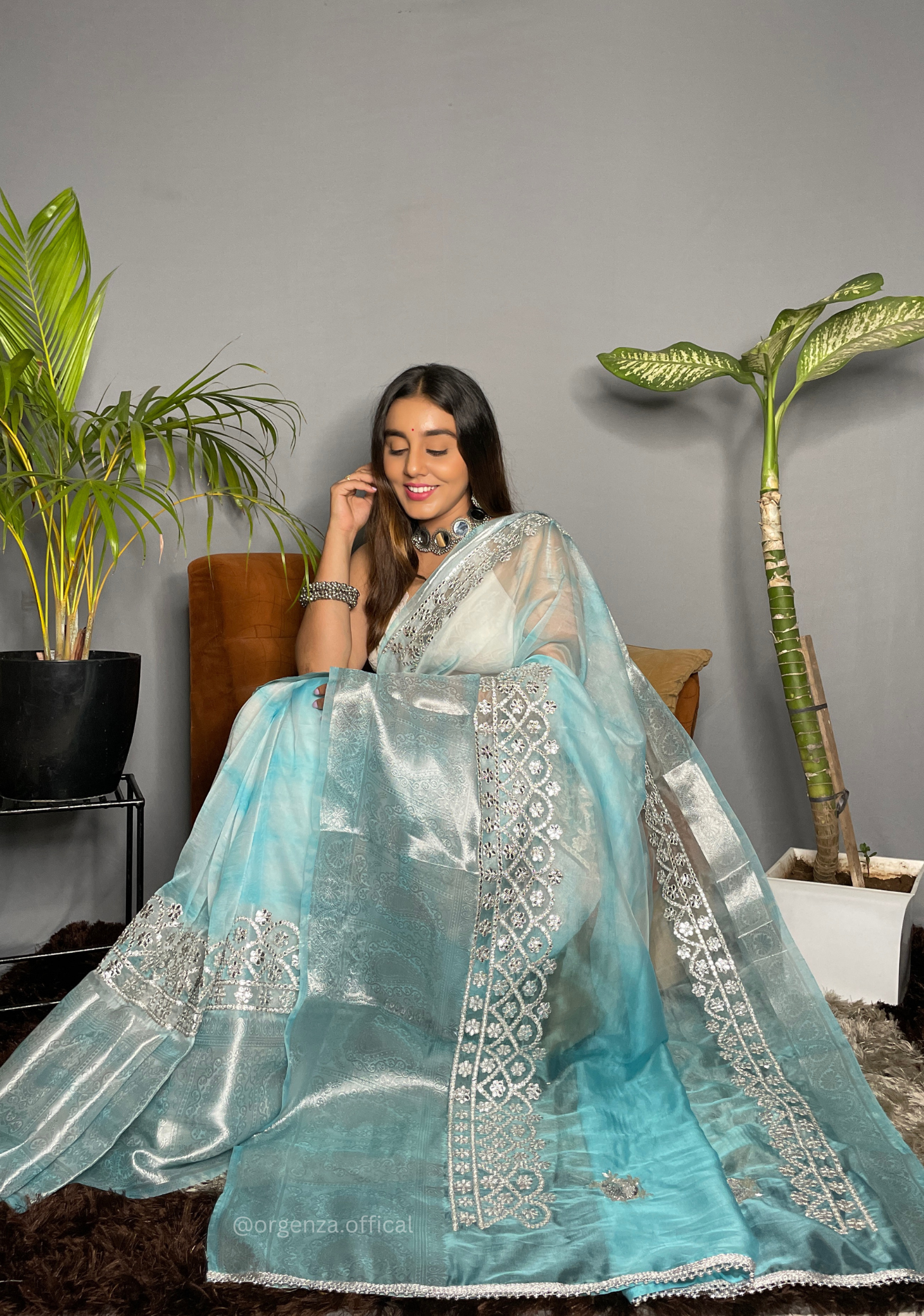 Organza Silk Saree With Weaving Border