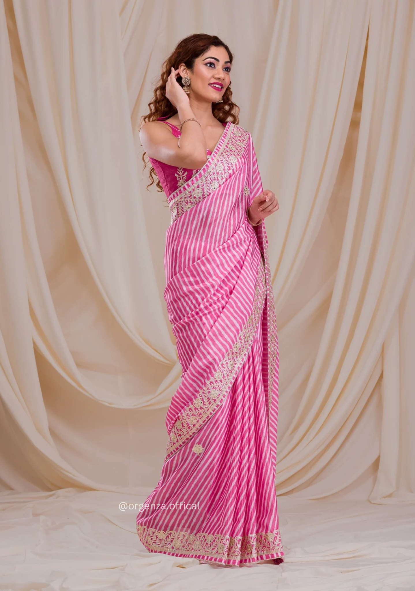 Baby Pink Colour Chinnon Digital Print Saree