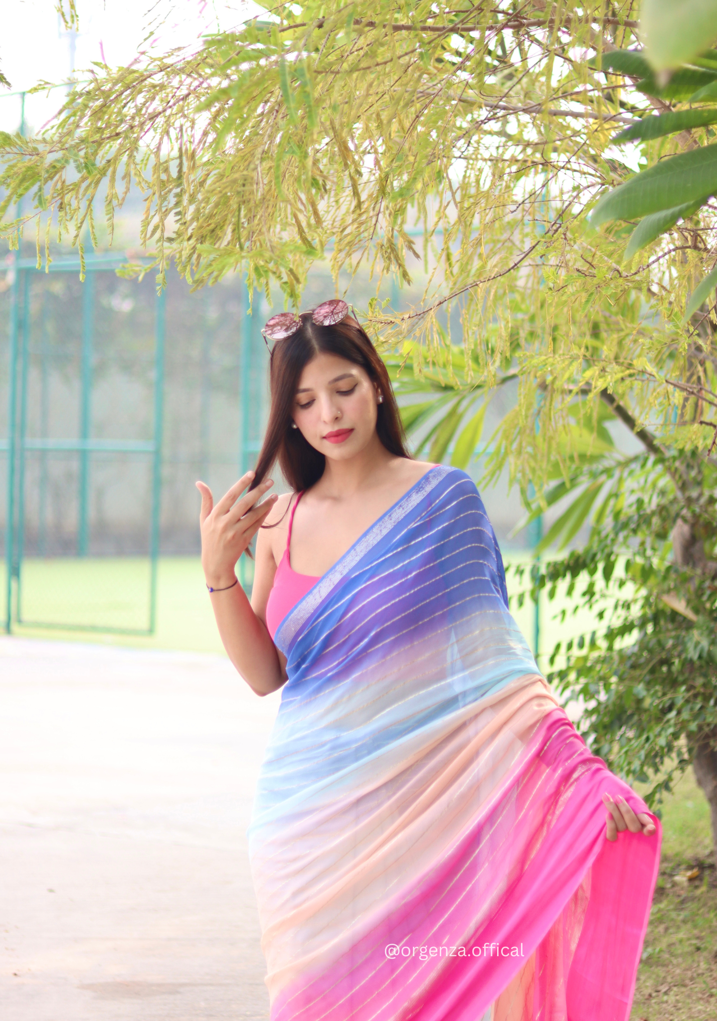 Soft Viscose Gorgette Satin Silk Saree - Orgenza Store