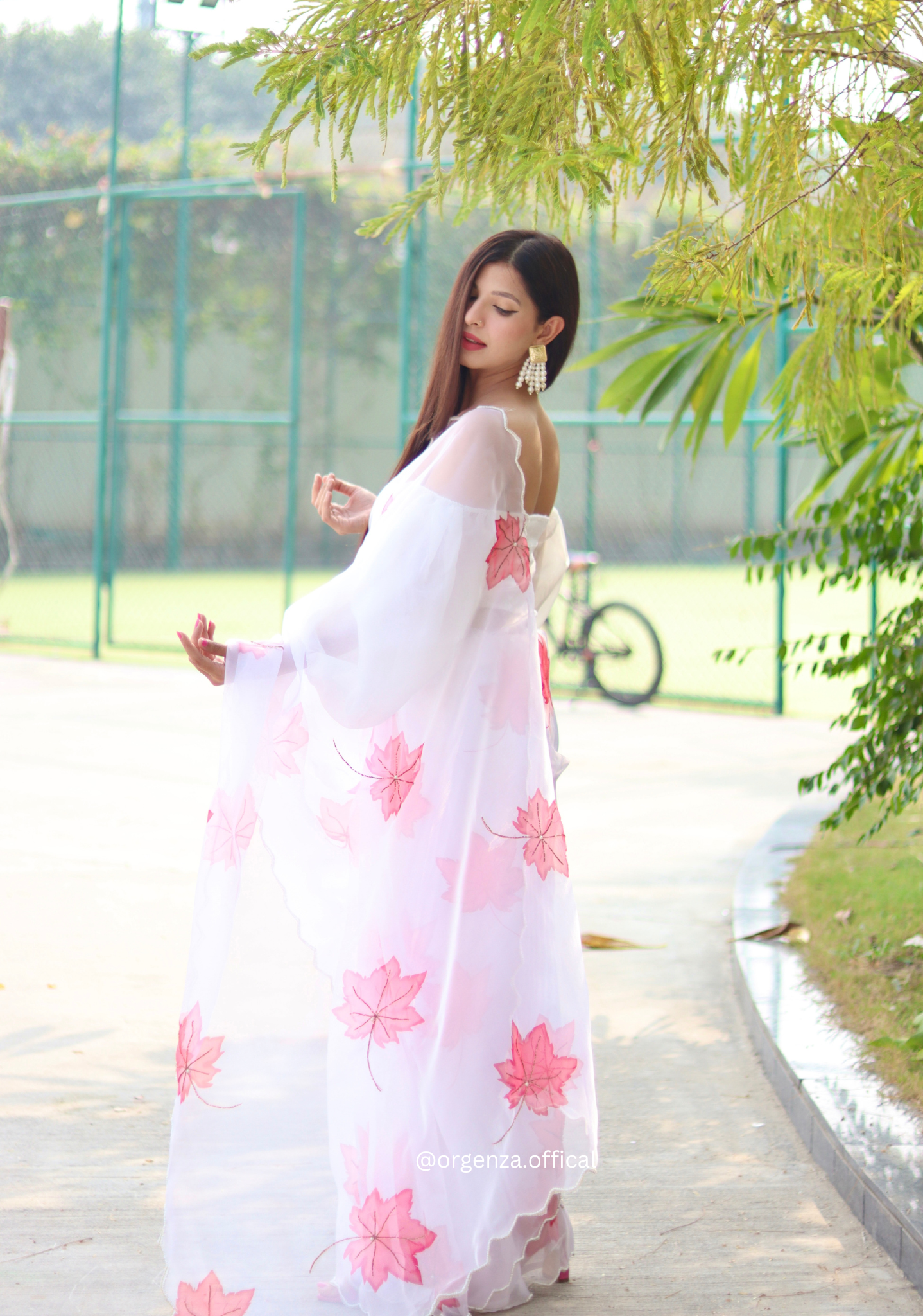 Floral Organza Saree With Khatli Work - Orgenza Store
