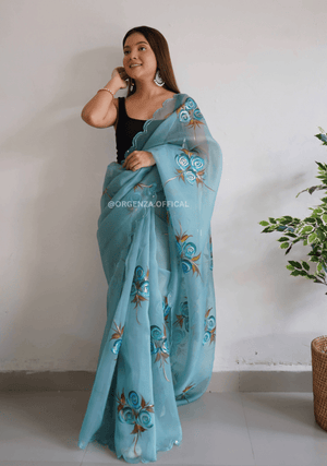 Rama Hand Print Organza Saree - Orgenza Store - digisoch