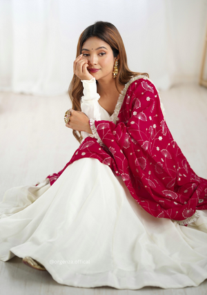 Off White Colour Vichitra Silk Anarkali Kurti - Orgenza Store