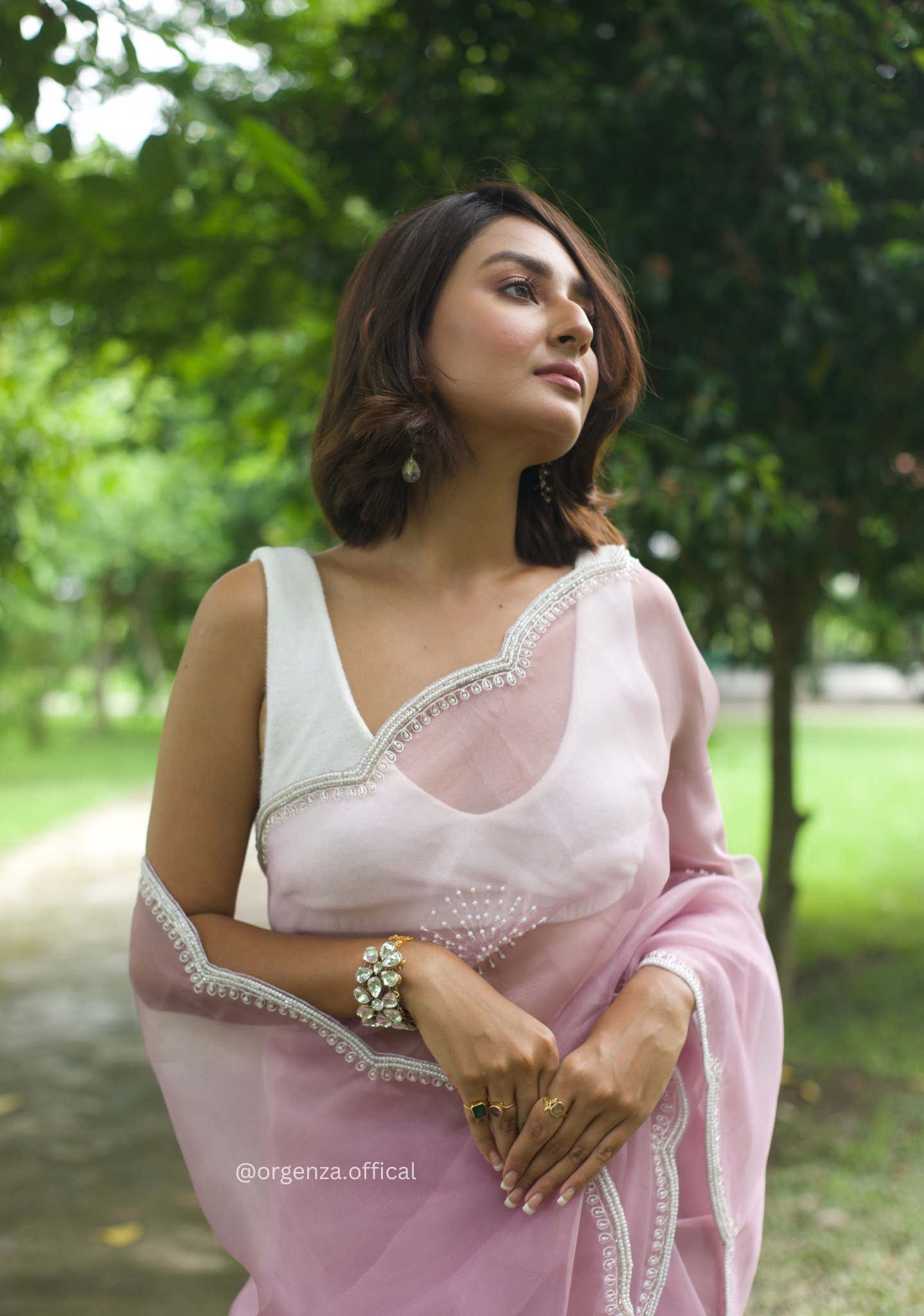 Baby Pink Colour Organza Saree With Hand Work - Orgenza Store