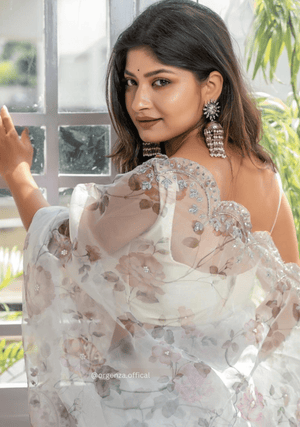 White Organza Saree With Sequences Work - Orgenza Store - digisoch