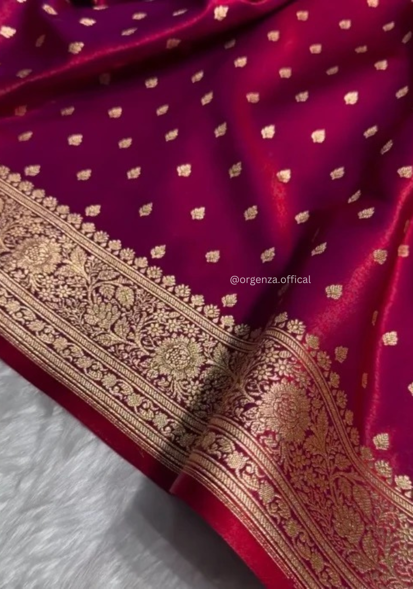 Magenta Banarasi Satin Saree with Golden Zari Weaving