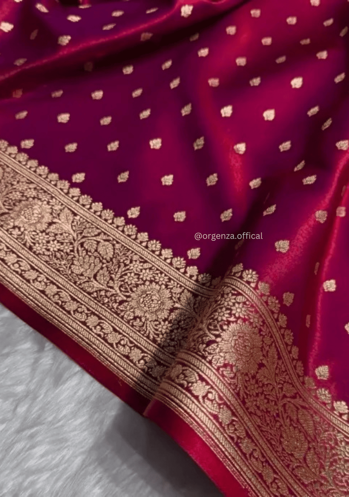 Magenta Banarasi Satin Saree with Golden Zari Weaving