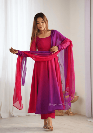 Georgette Plain Anarkali With Dupatta And Pant - Orgenza Store - digisoch