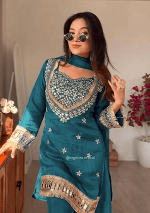 Fendy Silk Mirror Work Sharara Suit Set | Designer Ethnic Wear for Women | Ready to Wear - Orgenza Store - digisoch