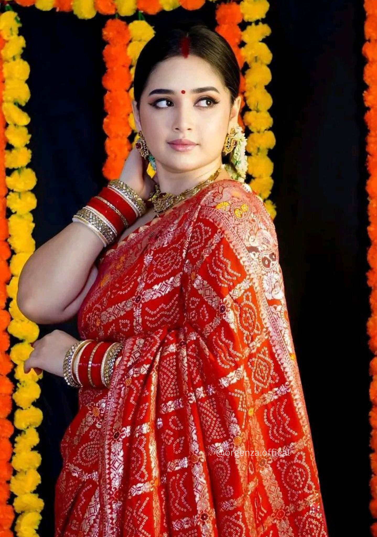 Karwachoth Special viscose Meenakari Bandhej Saree