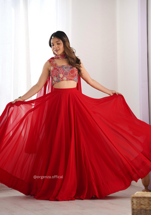Red Colour Georgette Lengha Choli - Orgenza Store
