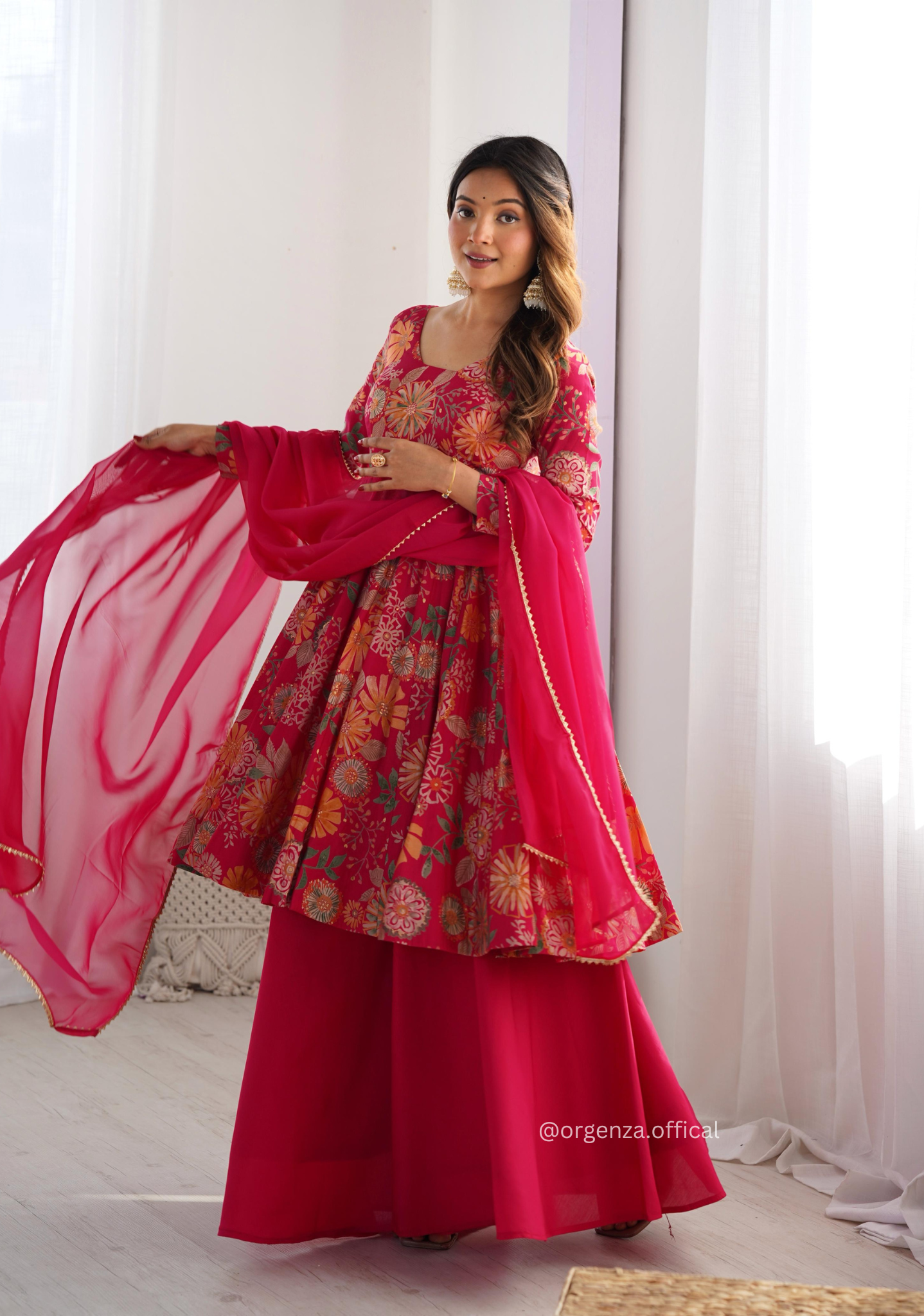 Roman Silk Chanderi Fabric Kediya Kurta With Palazzo Set - Orgenza Store