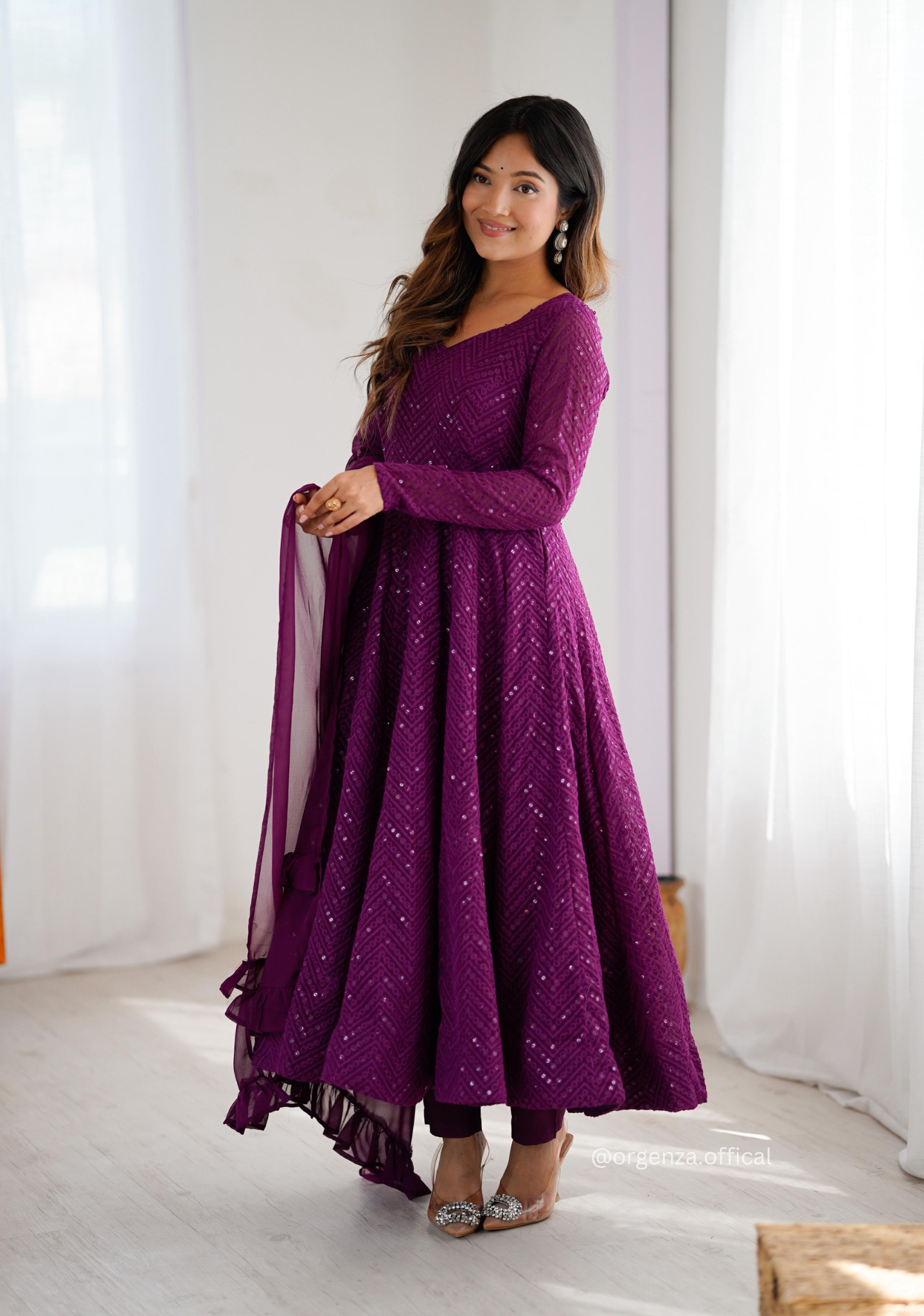 Georgette Silk Lukhnowi Sequence Work Anarkali - Orgenza Store