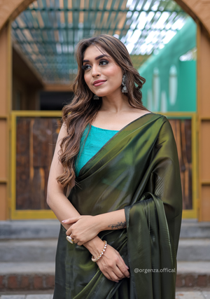Plain Mehndi Green Colour Jimmy Choo Saree - Orgenza Store