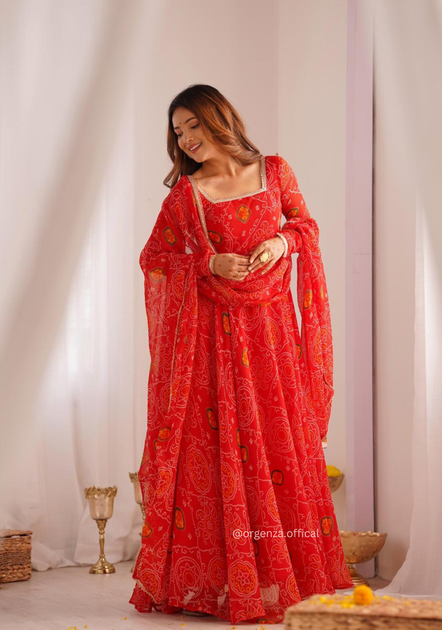 Pure Chiffon Bandhej Gown - Orgenza Store