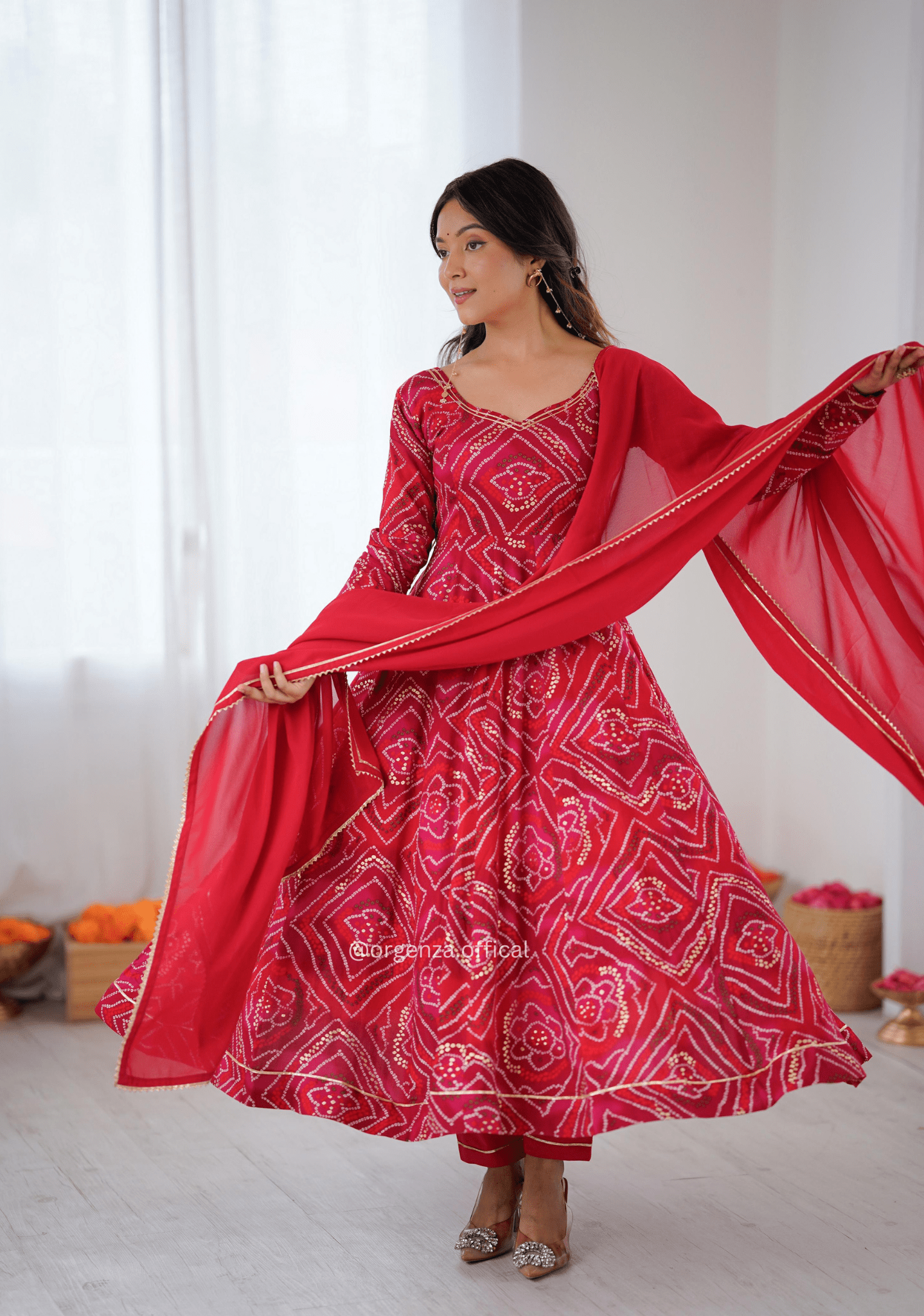 Pure Rayon Bandhani Gown Set with Dupatta & Pant | Women’s Party Wear - Orgenza Store - digisoch