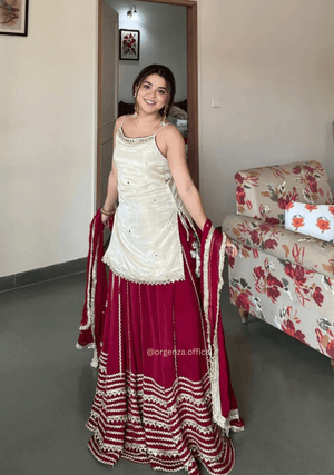 Fendy Silk Mirror Work Kurti Lehenga Set with Georgette Dupatta – Designer Party & Wedding Wear (3 PCS) - Orgenza Store - digisoch