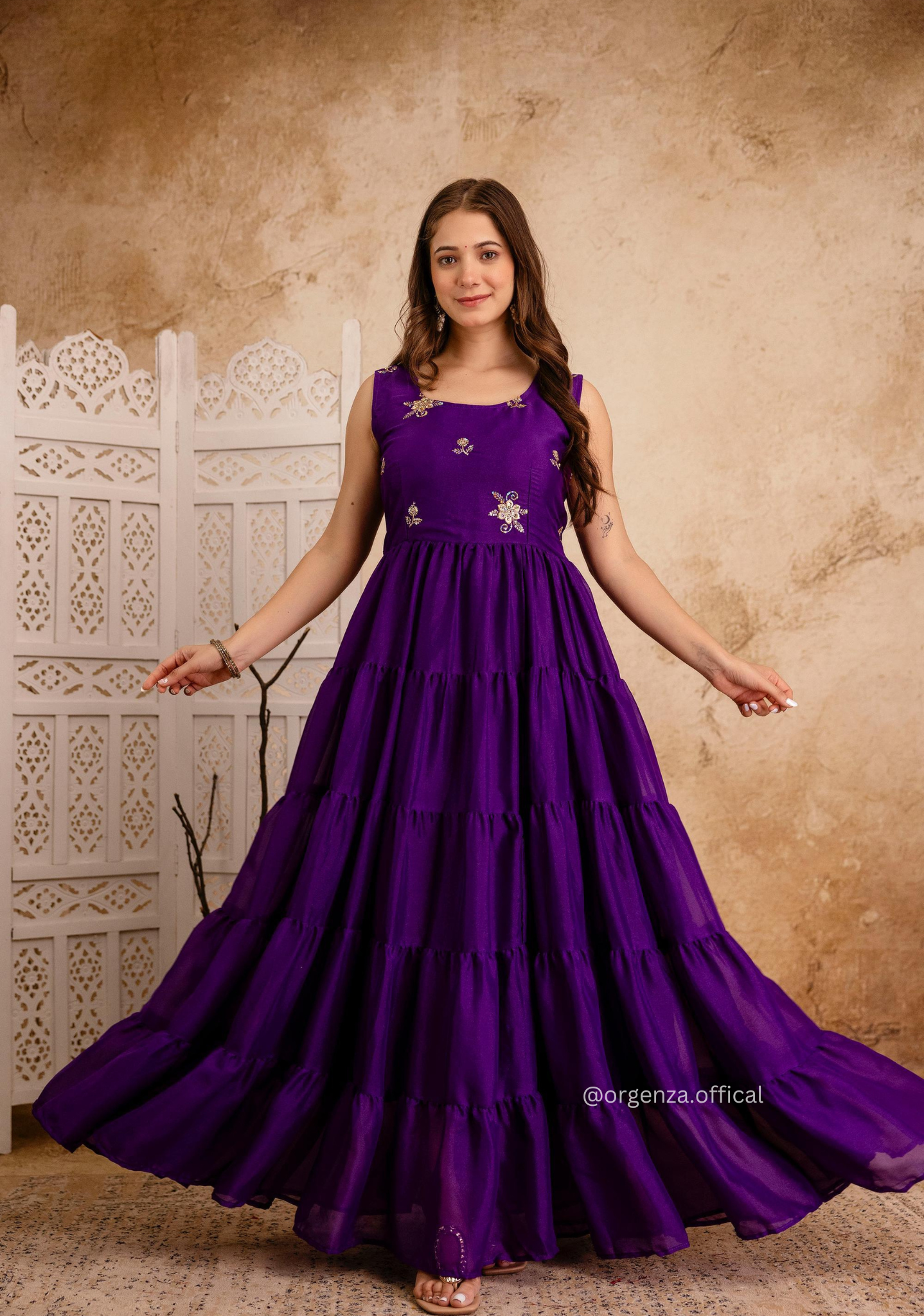 Purple Colour Star Georgette Fabric Ruffle Anarkali Kurti - Orgenza Store