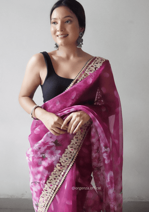 Pink Organza Saree With Gotta Patti Border - Orgenza Store - digisoch