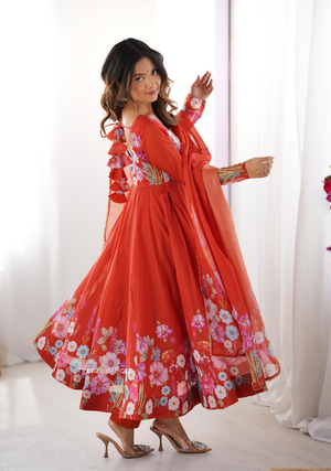 Floral Organza Anarkali With Dupatta And Pant - Orgenza Store