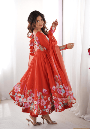 Floral Organza Anarkali With Dupatta And Pant - Orgenza Store