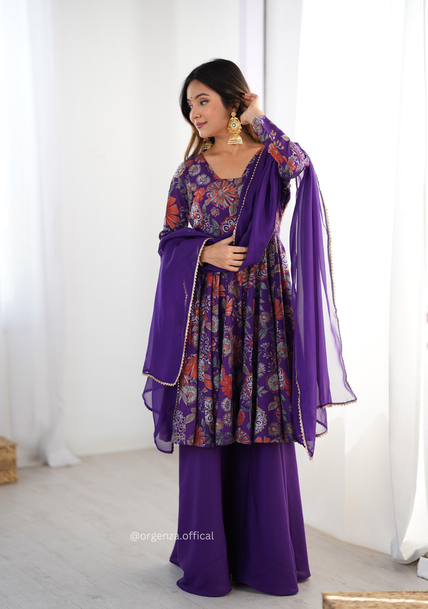 Roman Silk Chanderi Fabric Kediya Kurta With Palazzo Set