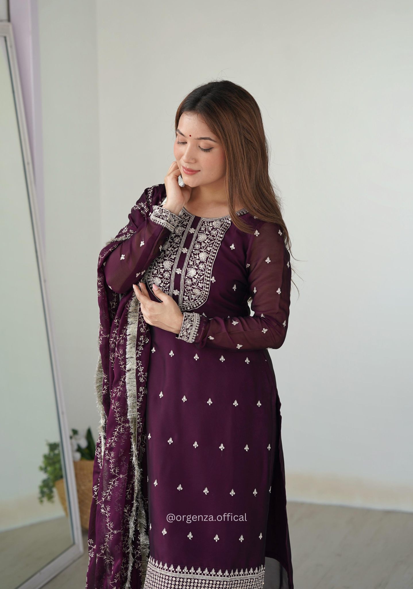 Rangoli Fabric Straight Fit Kurta With Dupatta Set - Orgenza Store