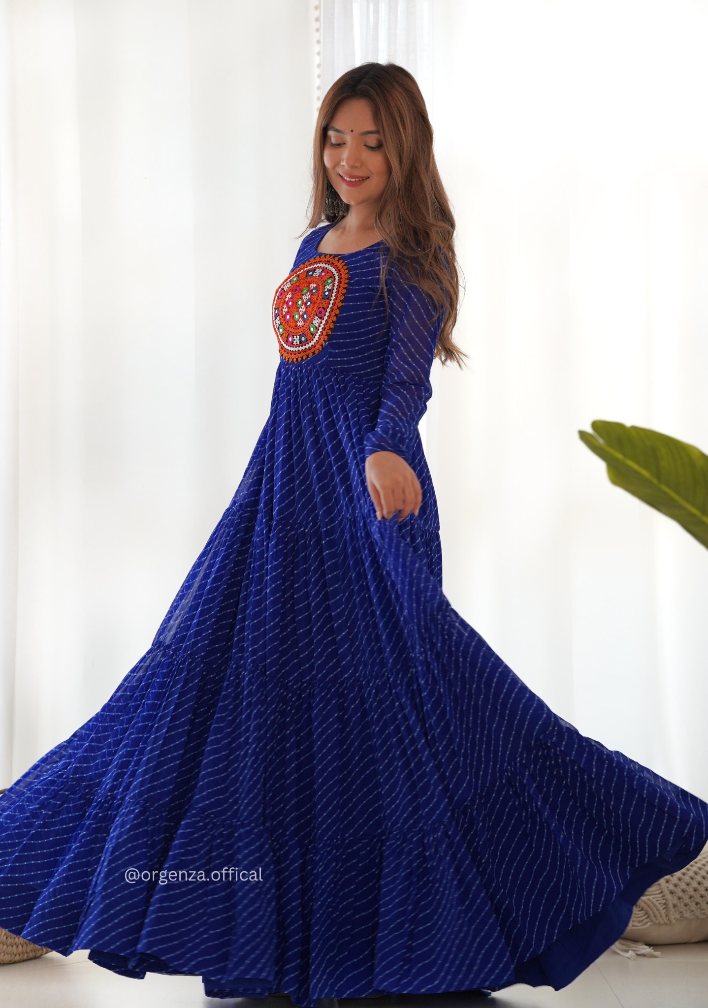Georgette Laheriya Print Ruffle Anarkali - Orgenza Store