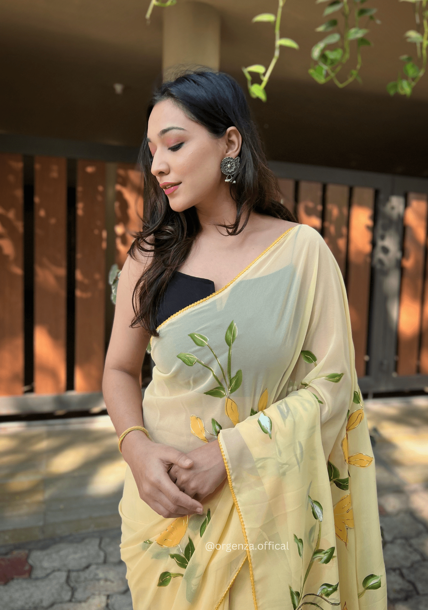 Georgette Silk Saree With Handprint - Orgenza Store - digisoch