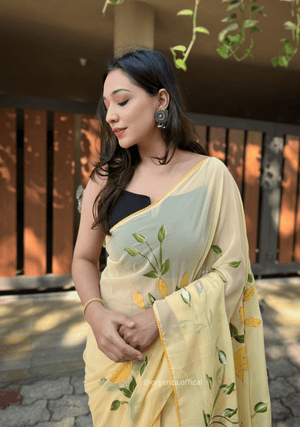 Georgette Silk Saree With Handprint - Orgenza Store - digisoch