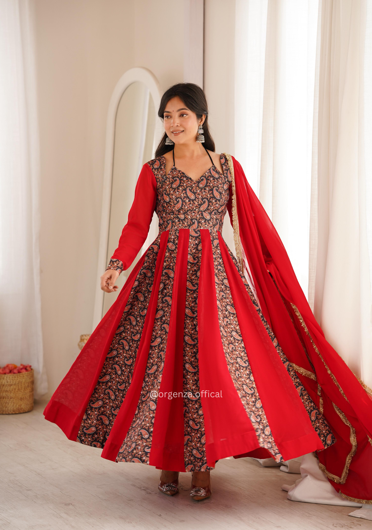 Designer Kali Gown Set with Embroidered Mulberry Work