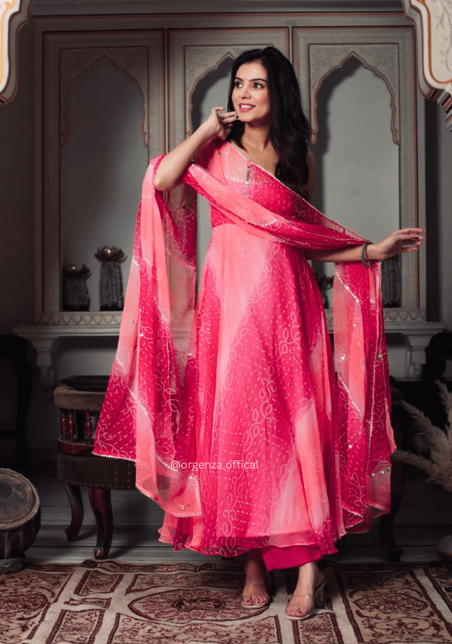 Designer Fox Georgette Chiffon Digital Print Gown Set with Mirror Work Dupatta - Orgenza Store - digisoch