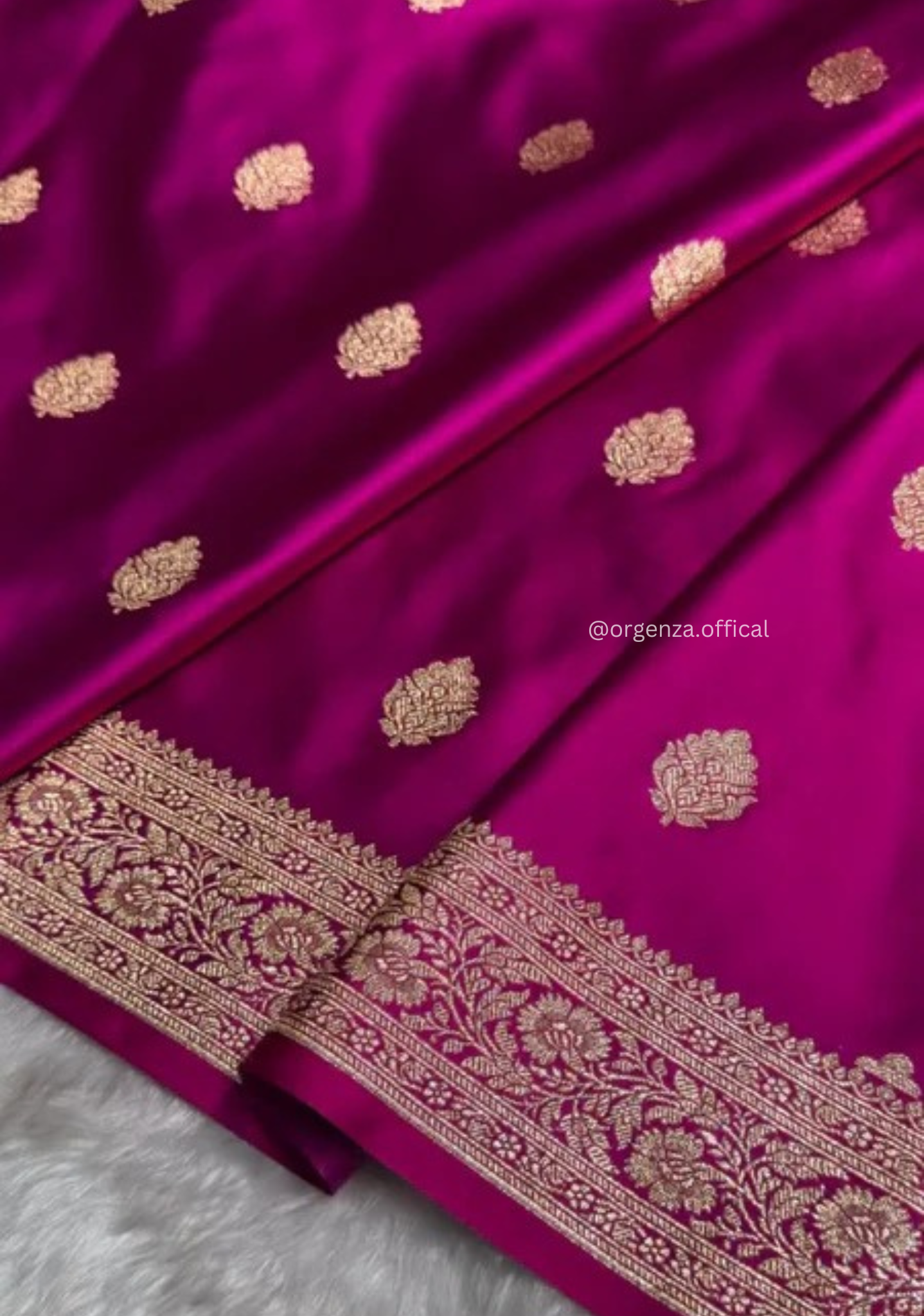 Rani Pink Banarasi Satin Saree with Golden Zari Weaving