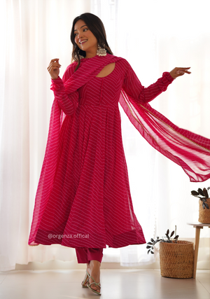 Pink Laheriya Print Anarkali Kurti - Orgenza Store
