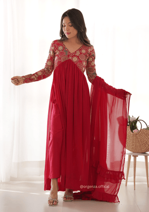 Red Colour Georgette Kurta Set - Orgenza Store - digisoch