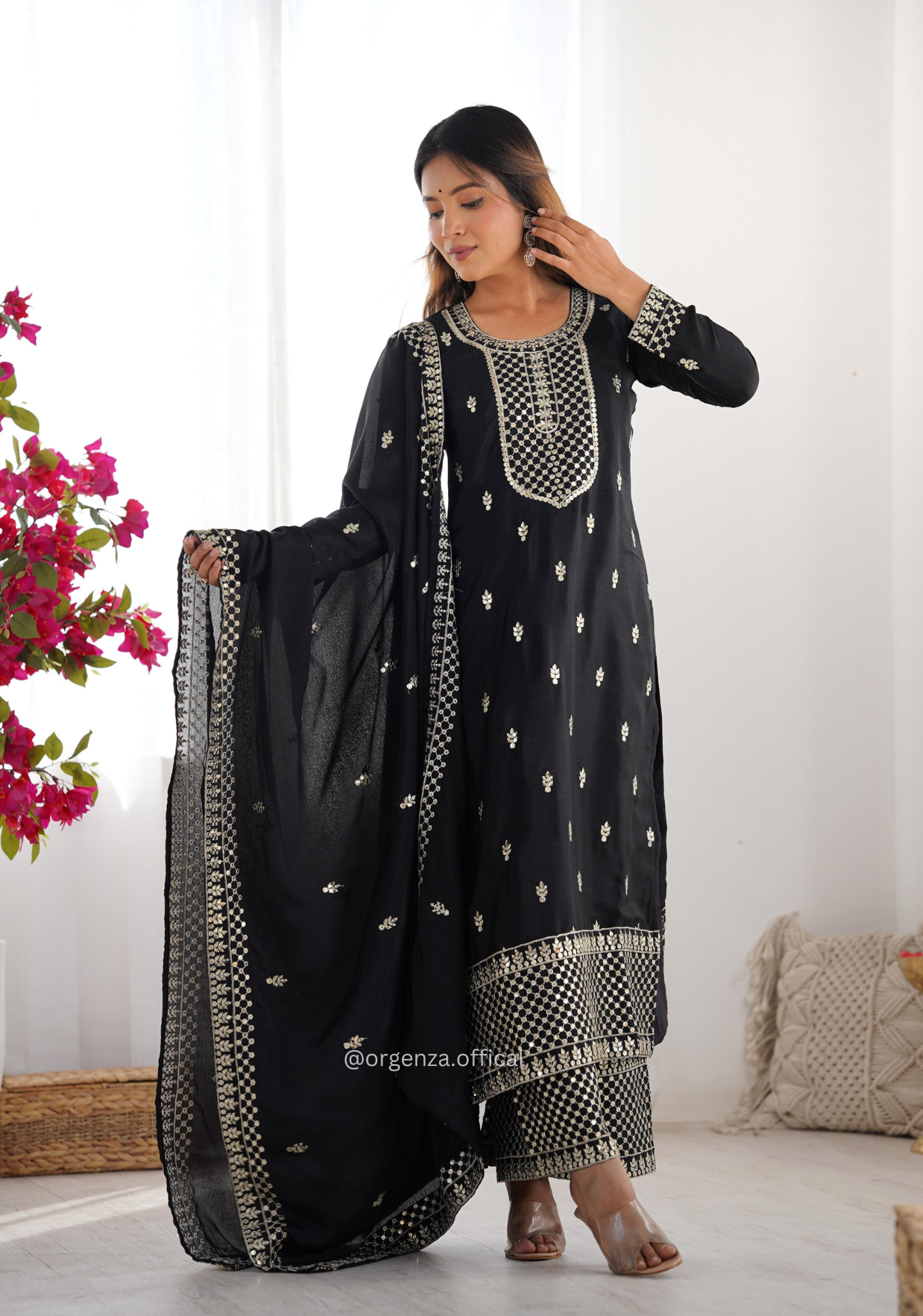 Chinon Silk Fabric Straight Fit Kurta With Dupatta Set - Orgenza Store