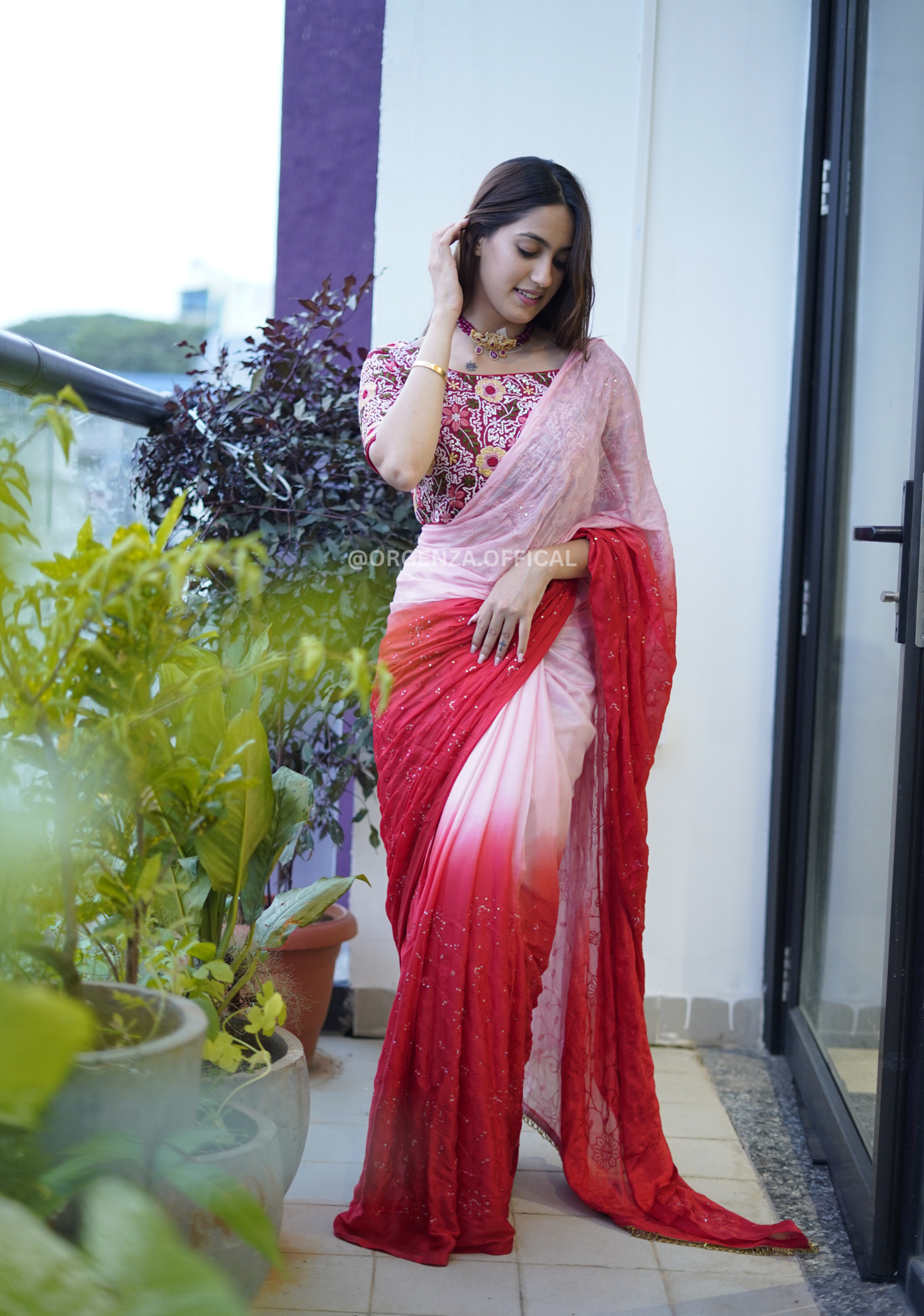 Pure Chinnon Silk Saree With Designer Blouses - Orgenza Store