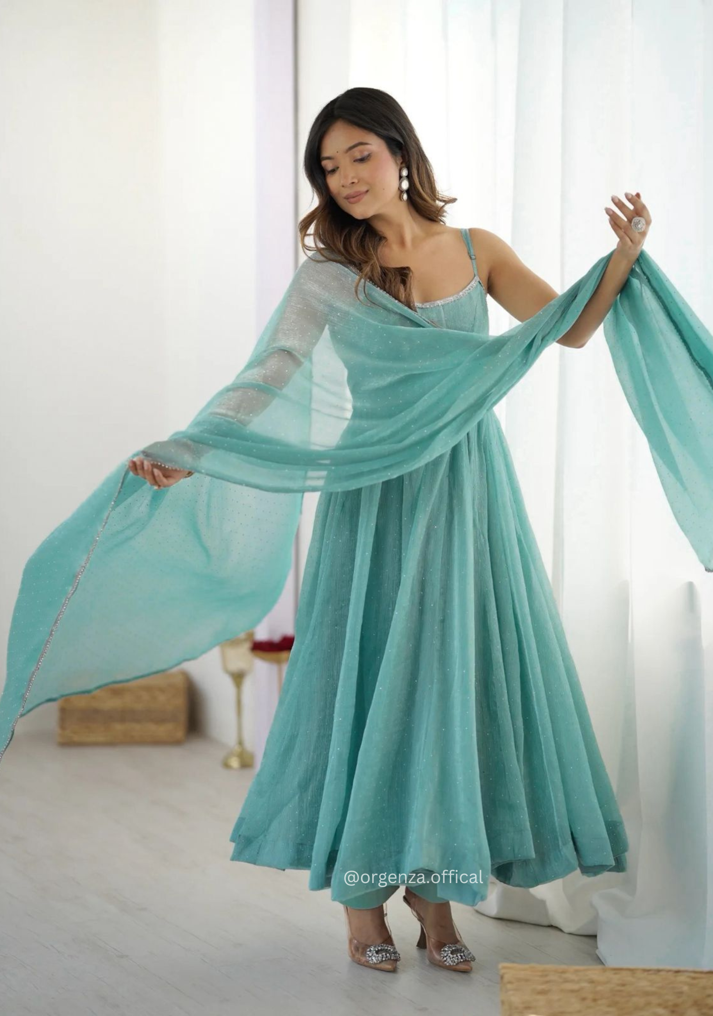 Sky Colour Crunchy Silk Kurti - Orgenza Store