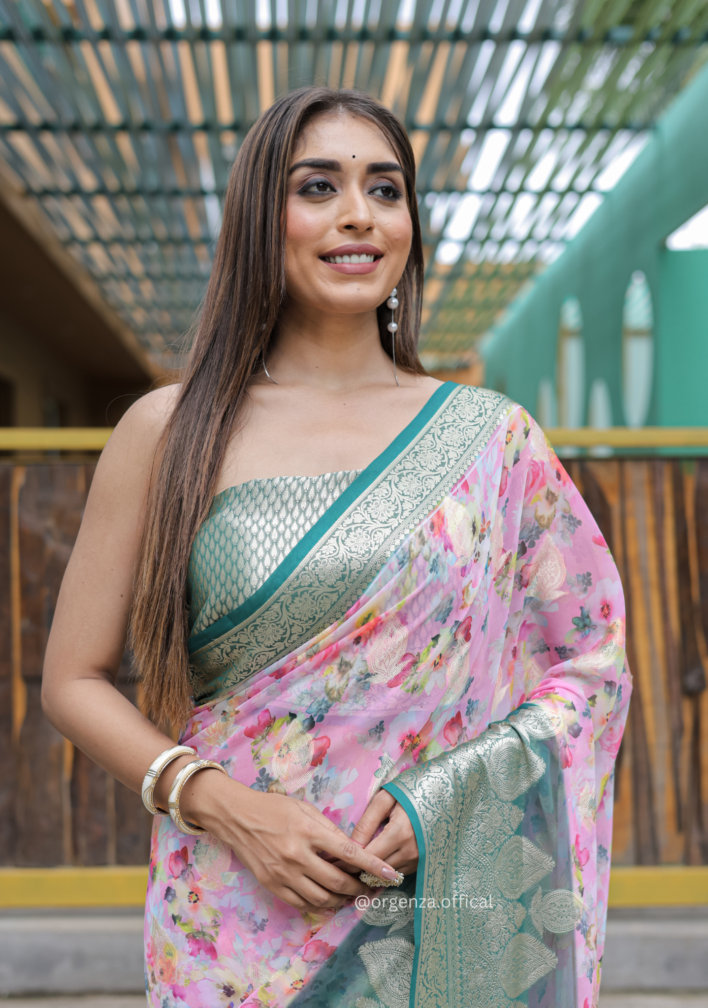 Baby Pink Georgette Saree With Viscose Border - Orgenza Store