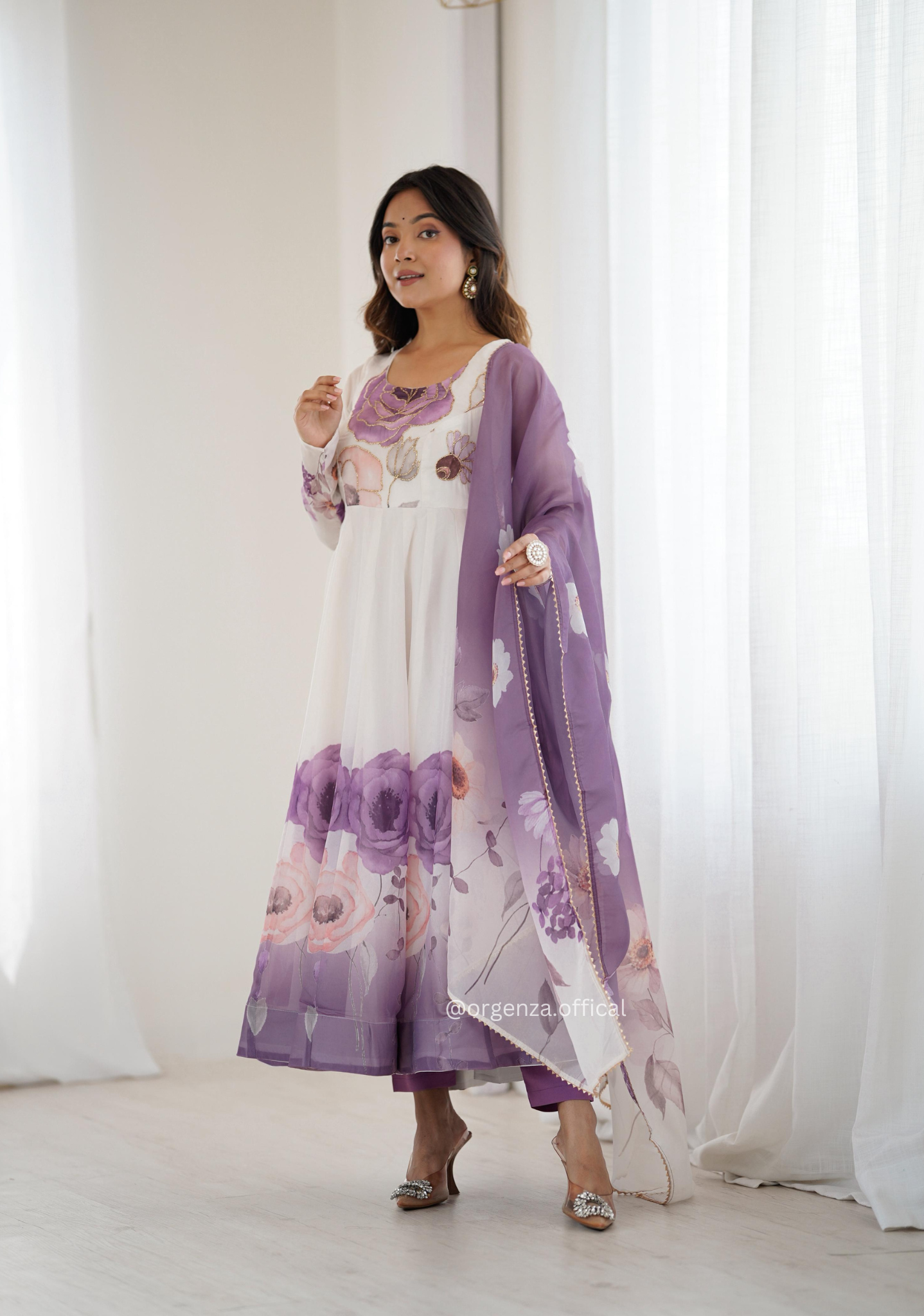Violet Colour Organza Anarkali Kurti Set