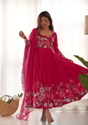 Floral Organza Anarkali With Dupatta And Pant - Orgenza Store