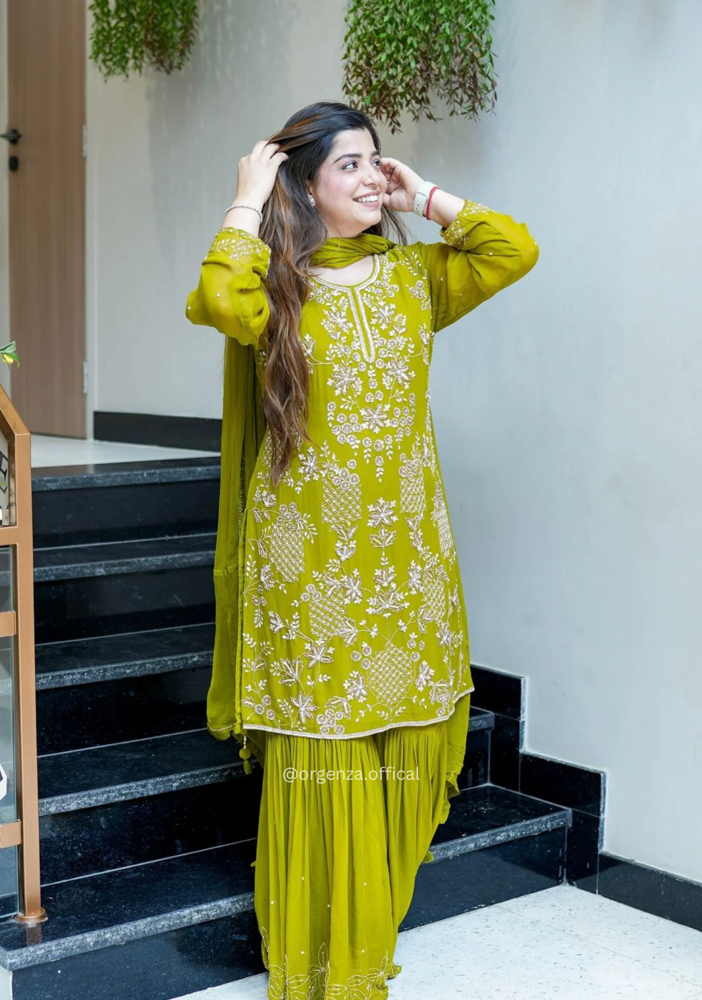 Parrot Green Embroidered Sharara Palazzo Suit Set