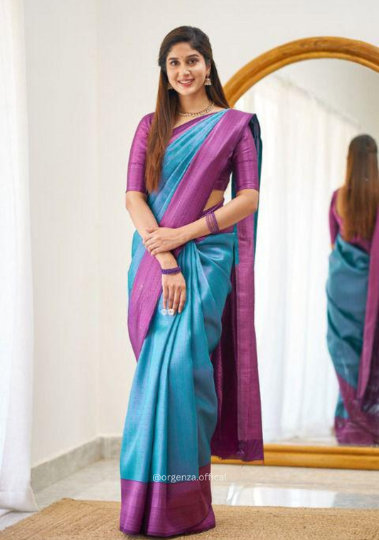 C Blue Colour Lichi Silk Saree With Jacquard Zari Work