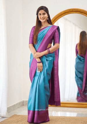 C Blue Colour Lichi Silk Saree With Jacquard Zari Work - Orgenza Store - digisoch