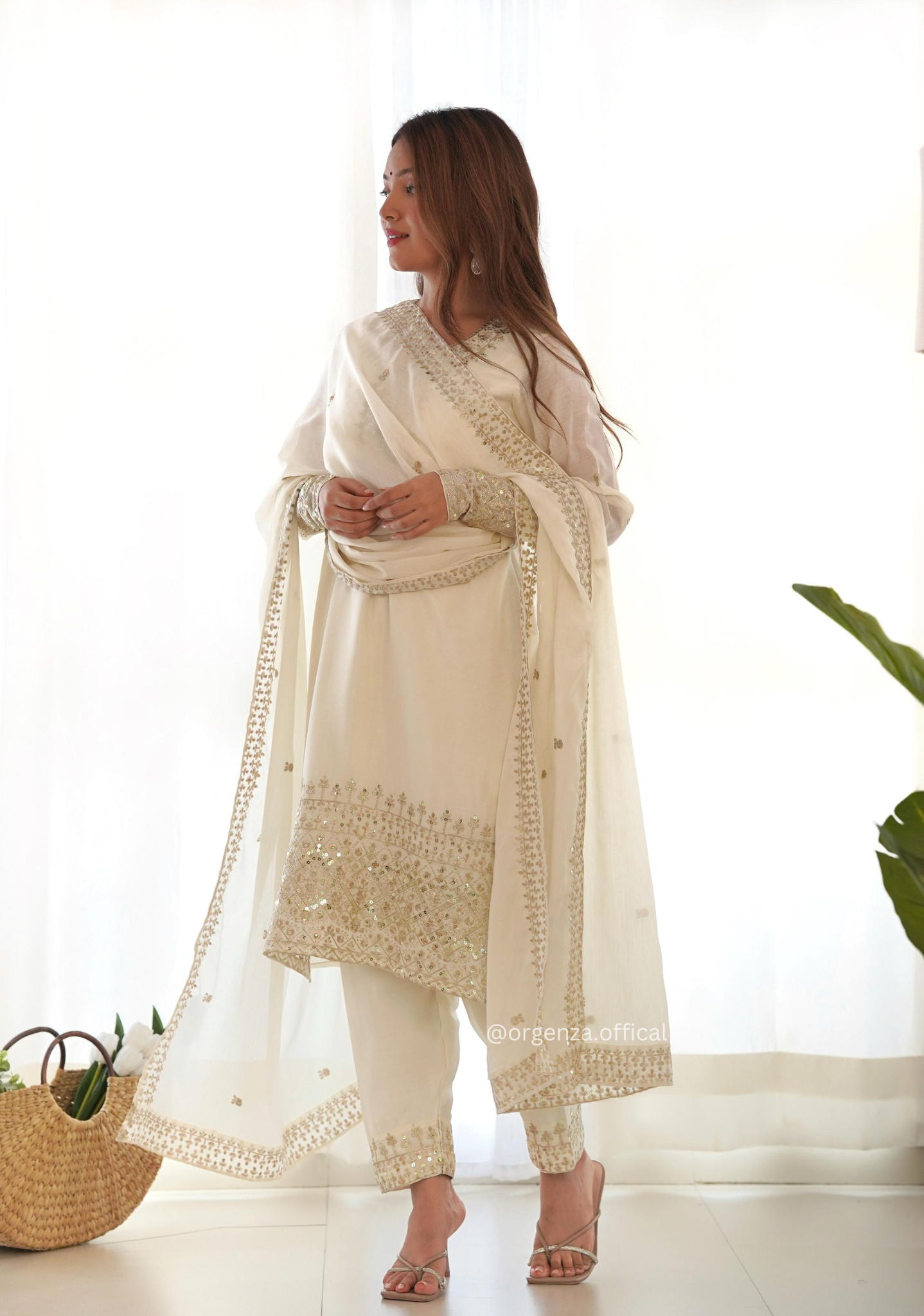 Chinon Silk Fabric Straight Fit Kurta With Dupatta Set - Orgenza Store
