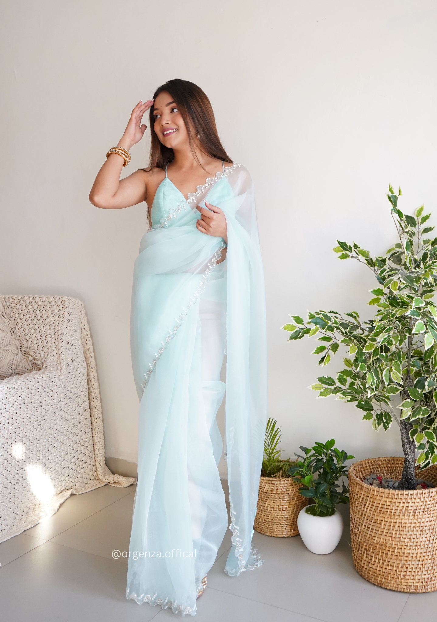 Sky Organza With Jardoshi And Khatli Work - Orgenza Store